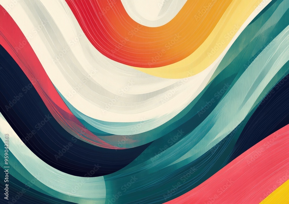 Colorful abstract background featuring a line art illustration of curved shapes Colorful abstract background featuring a line art illustration of curved shapes