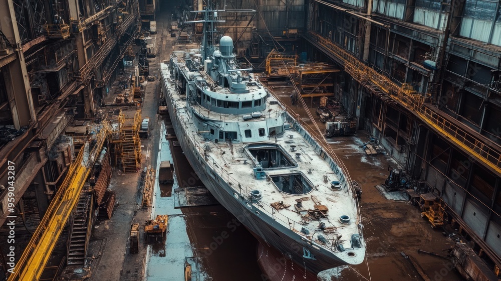 Fototapeta premium Ship Under Construction in a Shipyard