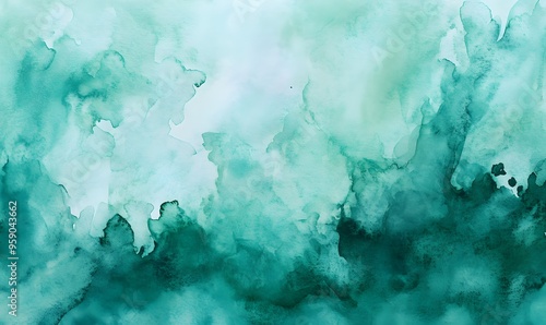 Light blue green abstract pattern Gradient Painted watercolor paper texture Teal color art background