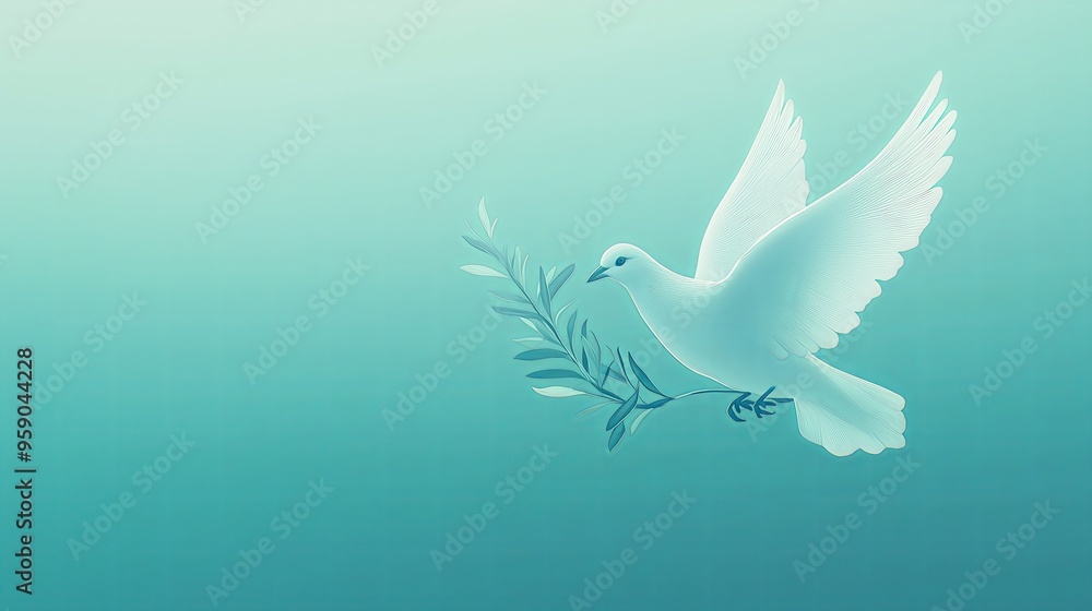 Elegant International Day of Peace background with a minimalist design, featuring a white dove holding an olive branch Elegant International Day of Peace background with a minimalist design, featuring a white dove holding an olive branch