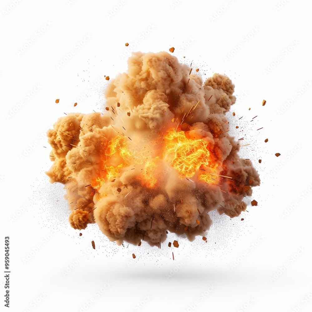 Flames and shockwave everywhere, massive explosion, disaster element, photorealistic design, huge blast and debris, isolated on white background Flames and shockwave everywhere, massive explosion, disaster element, photorealistic design, huge blast and debris, isolated on white background