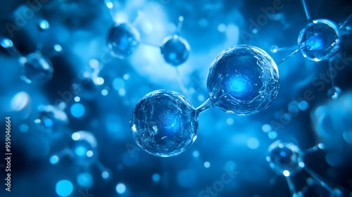 Elemental Hydrogen: A visual representation of hydrogen atoms bonding, with glowing blue orbs symbolizing protons and a minimalist background. 