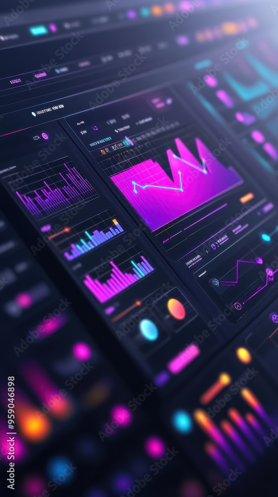 Futuristic AI Dashboard with Pastel Graphs and Purple Sharing Icon Futuristic AI Dashboard with Pastel Graphs and Purple Sharing Icon