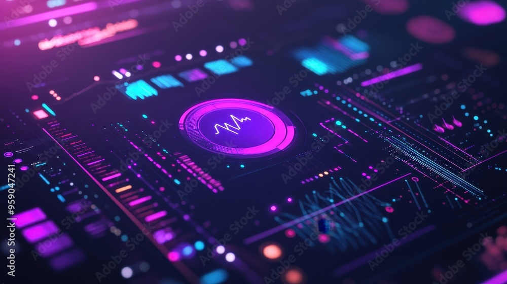 Futuristic AI Dashboard with Pastel Data Visualizations and Purple Sharing Button Futuristic AI Dashboard with Pastel Data Visualizations and Purple Sharing Button