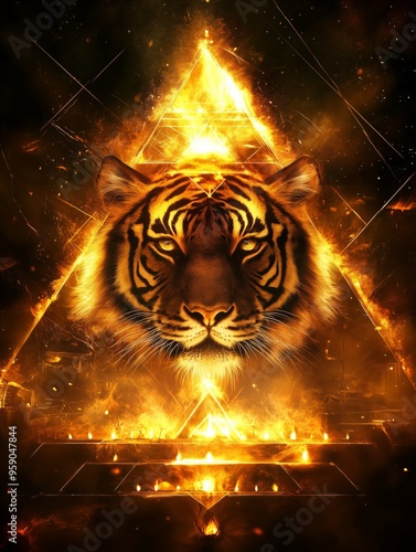 Geometric Tiger of Fire: A Pyramid of Flames and Candles