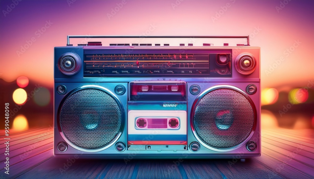 Fototapeta premium Old school cassette tape boom box. Generated image