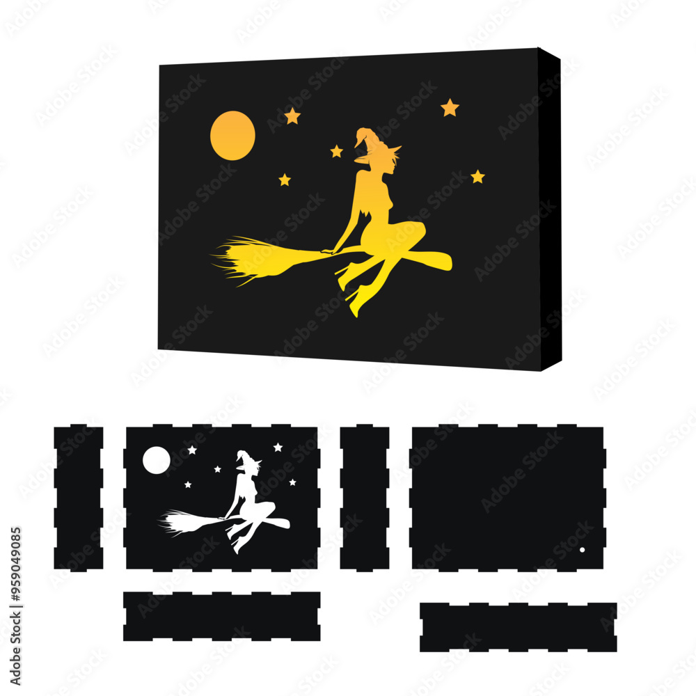 Halloween theme, witch , laser cutting file for desk lamp, material thickness: 3mm
