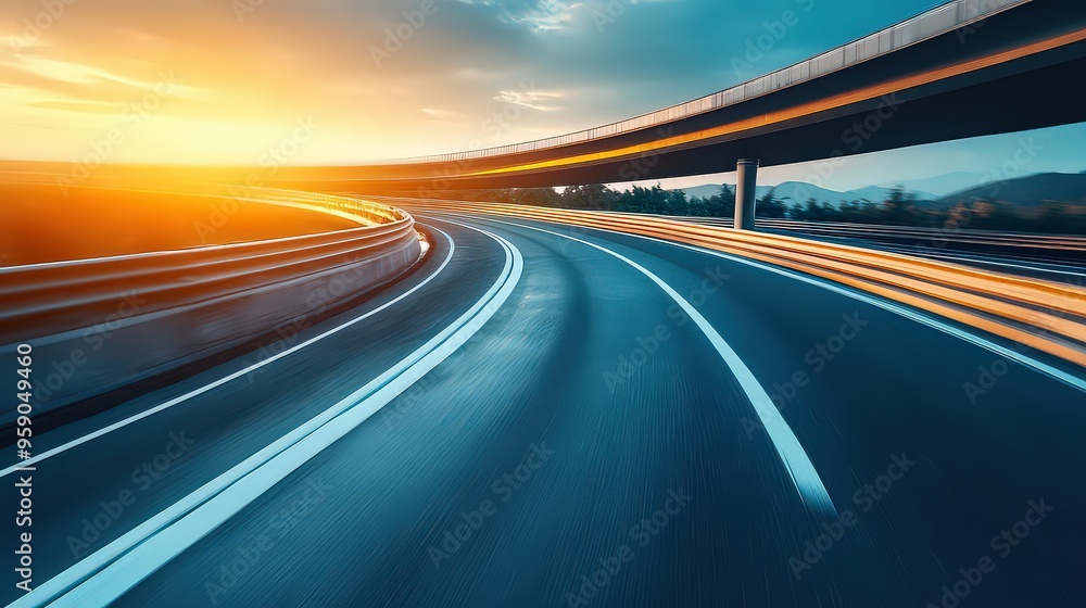sleek, curved highway lit by a golden sunset, symbolizing speed, motion, and the beauty of modern transportation. sleek, curved highway lit by a golden sunset, symbolizing speed, motion, and the beauty of modern transportation.