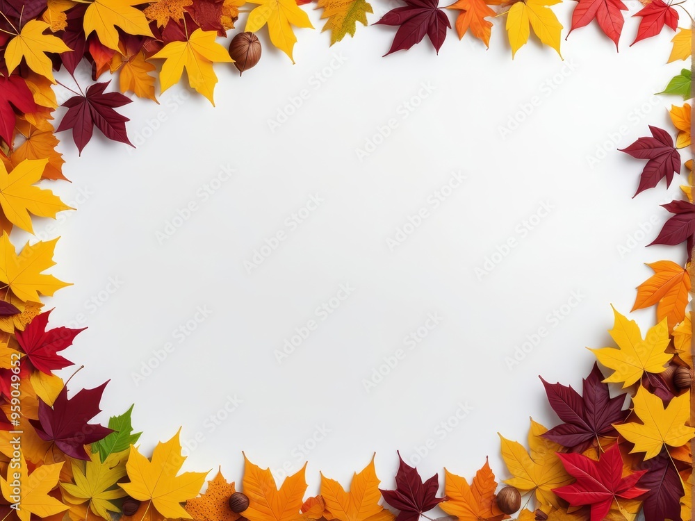 Autumn leaves frame with white background for fall themed design. Autumn leaves frame with white background for fall themed design.