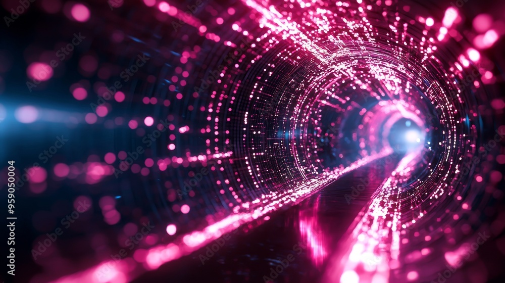 Fototapeta premium Abstract digital tunnel with glowing pink and blue lights. Futuristic and modern concept for technology, science and imagination.