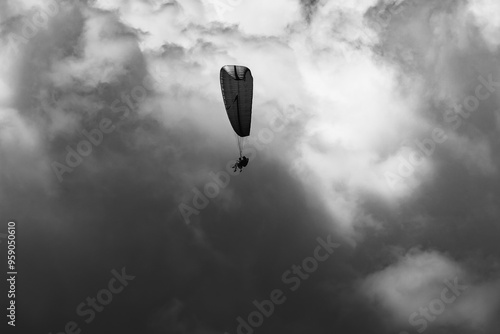 Panorama of alps. Extreme sports in mountains. High resolution photo. Ski, parasailing, climbing, alpinism.