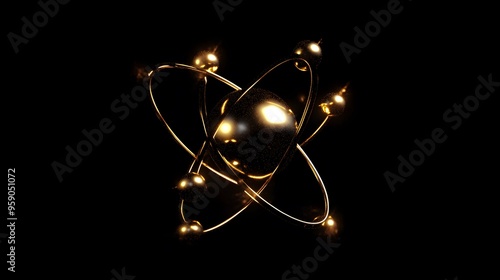 Gold Atom: An artistic depiction of a single gold atom, with golden electrons orbiting a central nucleus, against a black background. 