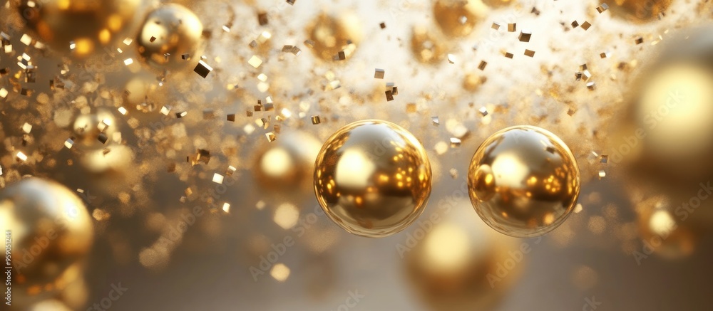 Celebratory New Year wishes featuring a realistic 3D rendering of metallic gold elements symbolizing prosperity and good fortune Celebratory New Year wishes featuring a realistic 3D rendering of metallic gold elements symbolizing prosperity and good fortune