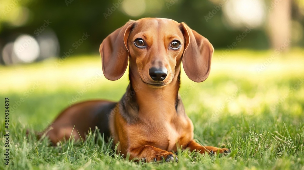 Tiny dachshund frolicking on grass in warm weather. Tiny dachshund frolicking on grass in warm weather.