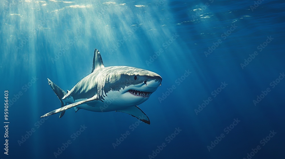 Fototapeta premium It sounds like you're referring to an image of a shark that is identified as a great white shark. If you need any more information or help with details, just let me know