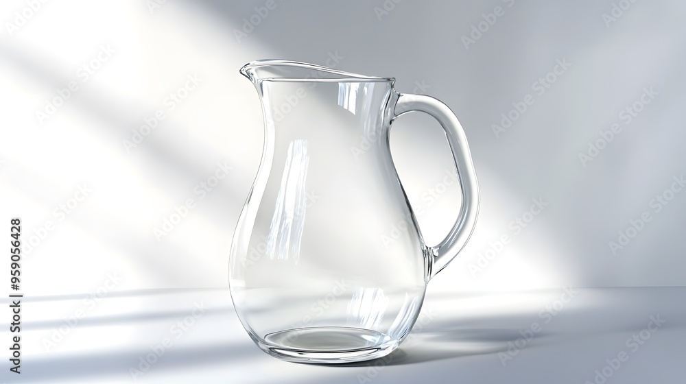 Minimalist Water Jug: A transparent, glass water jug with a clean, simple design, placed on a white background with subtle light reflections.
Minimalist Water Jug: A transparent, glass water jug with a clean, simple design, placed on a white background with subtle light reflections.