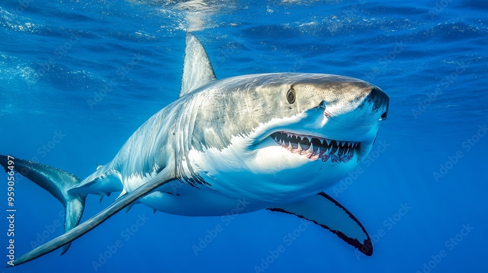 Naklejka premium A great white shark, one of the largest predatory fish in the world.