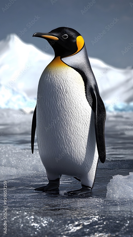 Obraz premium Emperor Penguin, Photo Realistic, Wallpaper, Cover and Screen for Smartphone, PC, Laptop, 9:16 and 16:9 Format