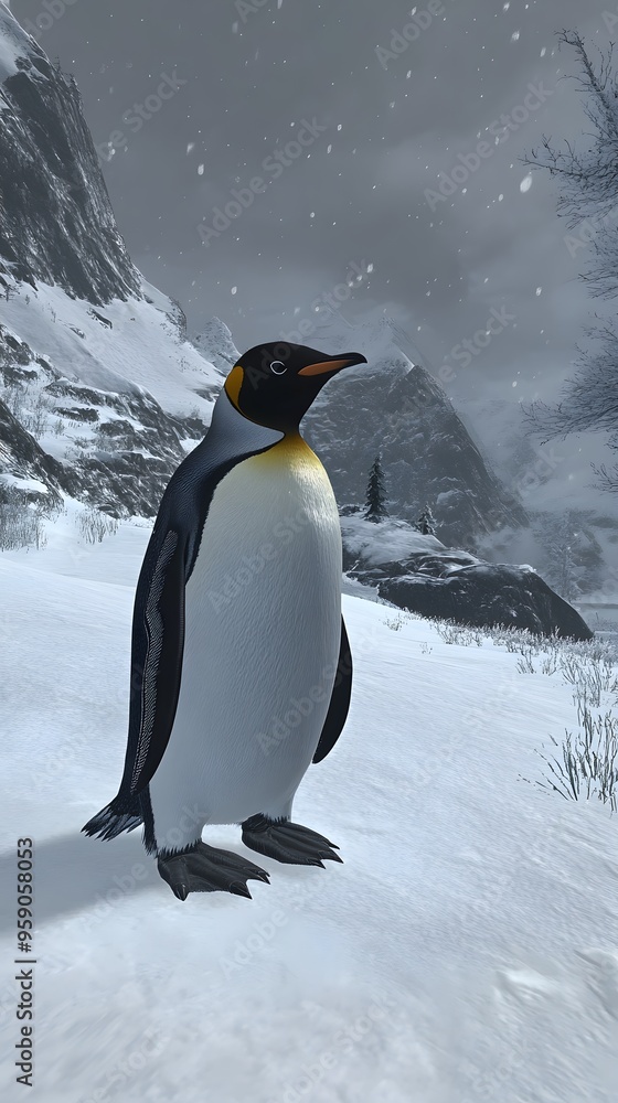 Fototapeta premium Emperor Penguin, Photo Realistic, Wallpaper, Cover and Screen for Smartphone, PC, Laptop, 9:16 and 16:9 Format