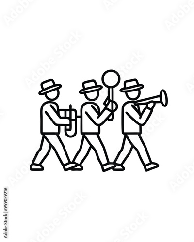 Vector illustration of a marching jazz band with editable strokes.