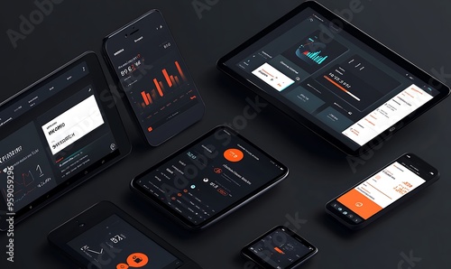 Wallpaper Mural Modern Smartphone and Tablet Devices with Data Visualizations Torontodigital.ca