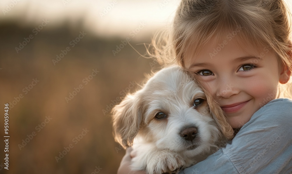 Heartwarming Moment: Girl Hugging a Puppy with Love and Affection Heartwarming Moment: Girl Hugging a Puppy with Love and Affection