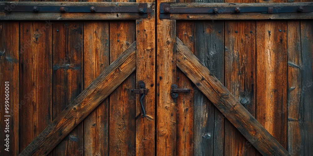 Rustic Wooden Barn Doors with Cross-Brace Design Rustic Wooden Barn Doors with Cross-Brace Design