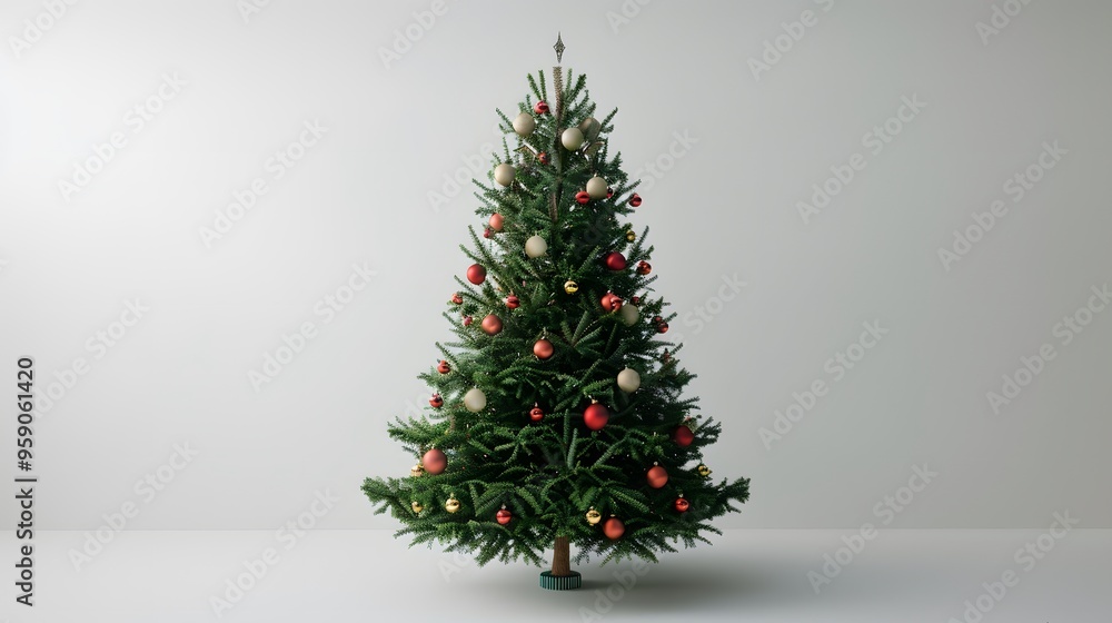 Christmas tree decorated with many luxurious ornaments, on a white background Christmas tree decorated with many luxurious ornaments, on a white background
