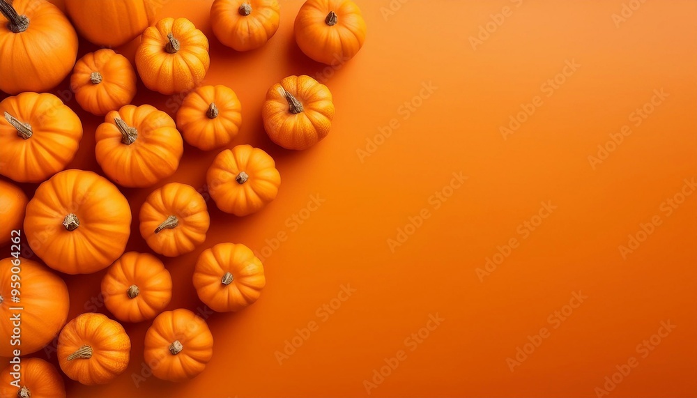 mini pumpkins on orange background with space for text, top view, halloween banner and sign concept mini pumpkins on orange background with space for text, top view, halloween banner and sign concept