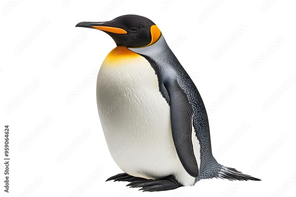 Fototapeta premium Emperor Penguin on White Background, Photo Realistic, Wallpaper, Cover and Screen for Smartphone, PC, Laptop, 9:16 and 16:9 Format