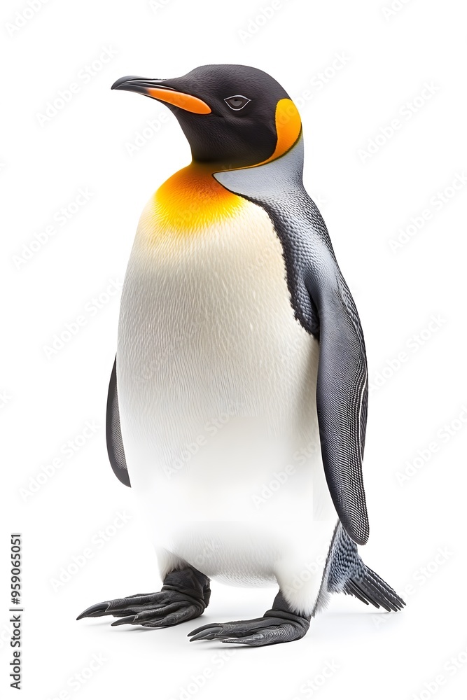 Fototapeta premium Emperor Penguin on White Background, Photo Realistic, Wallpaper, Cover and Screen for Smartphone, PC, Laptop, 9:16 and 16:9 Format