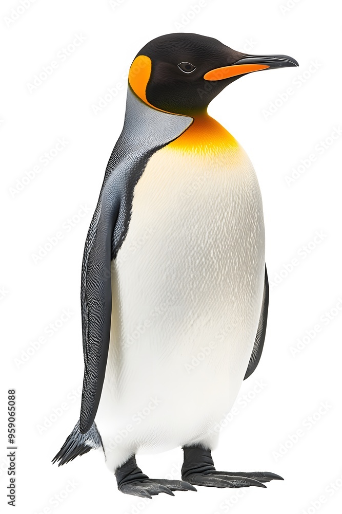 Fototapeta premium Emperor Penguin on White Background, Photo Realistic, Wallpaper, Cover and Screen for Smartphone, PC, Laptop, 9:16 and 16:9 Format