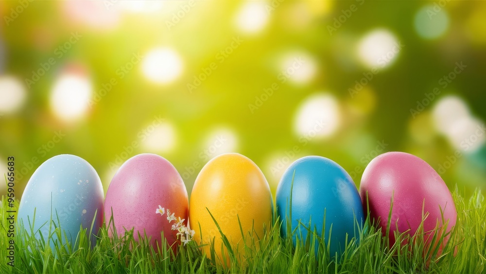 Vibrant Easter Eggs Resting on Fresh Green Grass Vibrant Easter Eggs Resting on Fresh Green Grass