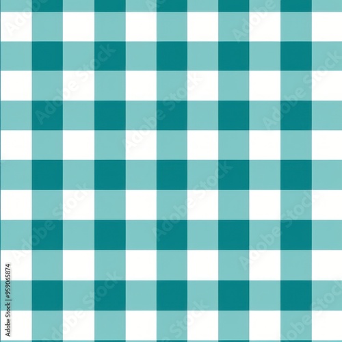 The gingham pattern on a Turquoise and white background 