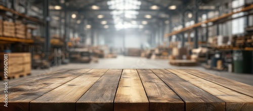Wallpaper Mural Rustic Wooden Table in a Spacious Industrial Warehouse Torontodigital.ca
