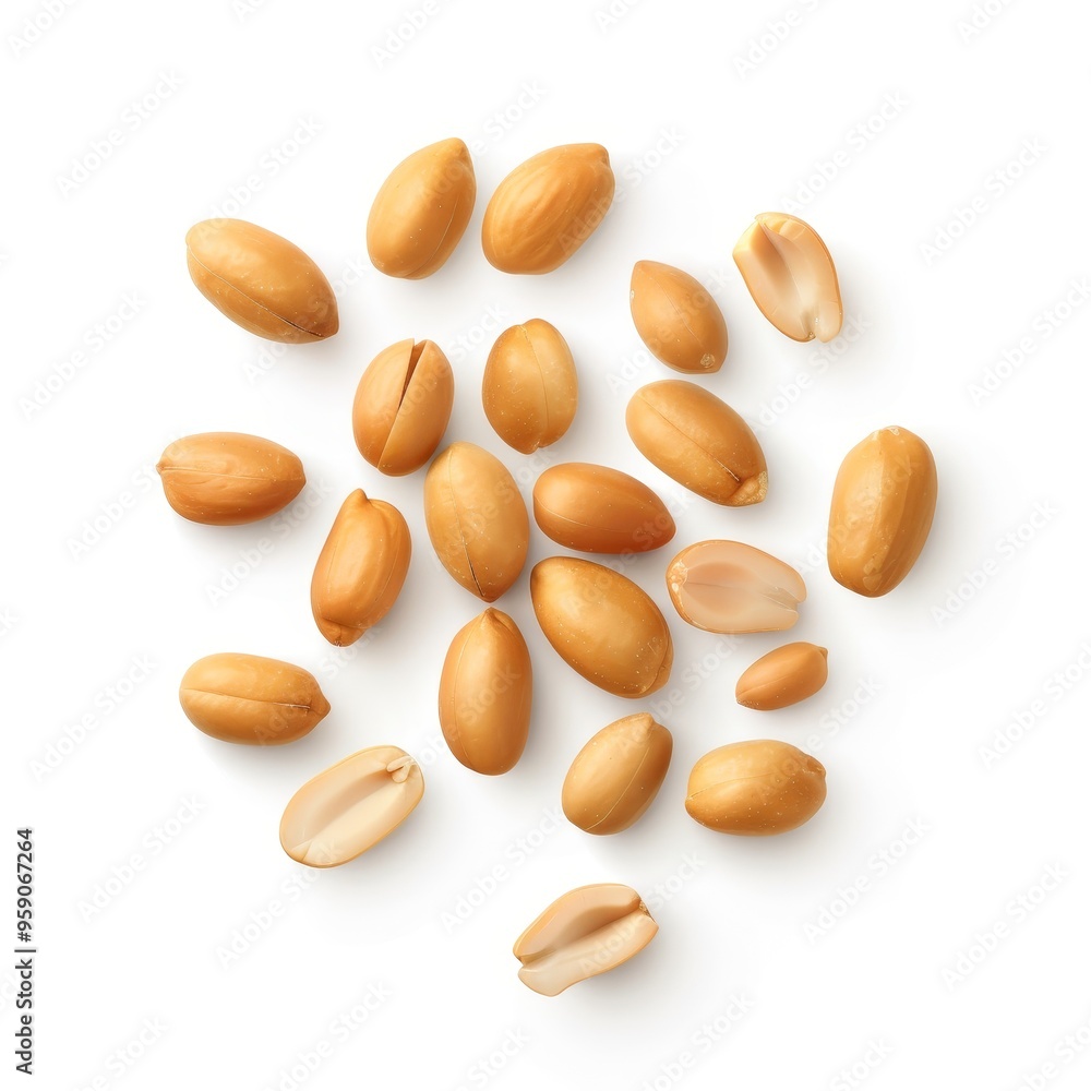 Obraz premium Peanut seeds, kitchen element, photorealistic design, crisp brown, isolated on white background