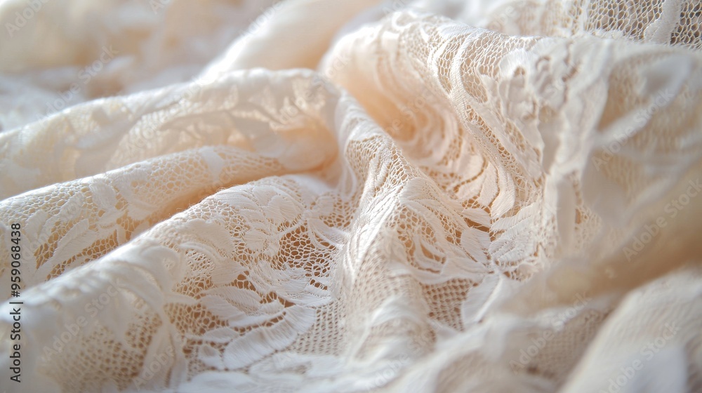 Close-up of delicate white lace fabric with intricate patterns, creating a soft and elegant texture. Close-up of delicate white lace fabric with intricate patterns, creating a soft and elegant texture.