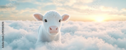 A magnificent cow soaring above clouds photo