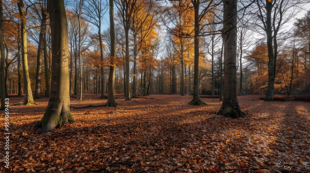 Stunning Autumn Forest Displaying Vibrant Fall Foliage Against a Clear Blue Sky in Natures Beauty Stunning Autumn Forest Displaying Vibrant Fall Foliage Against a Clear Blue Sky in Natures Beauty