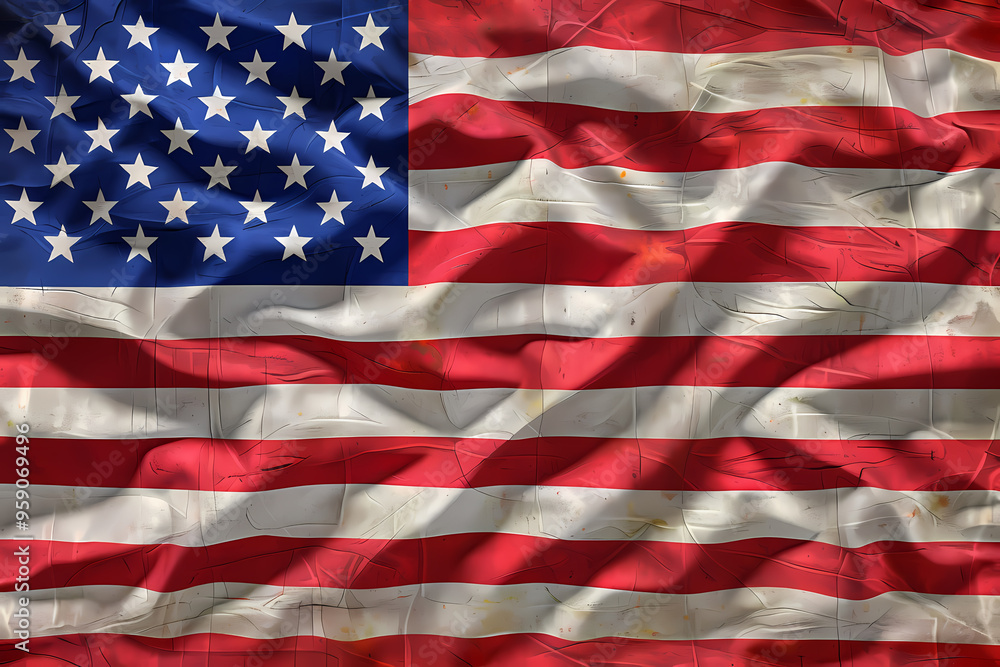 Obraz premium A beautifully textured American flag waving softly in the breeze, showcasing its vibrant red, white, and blue colors.