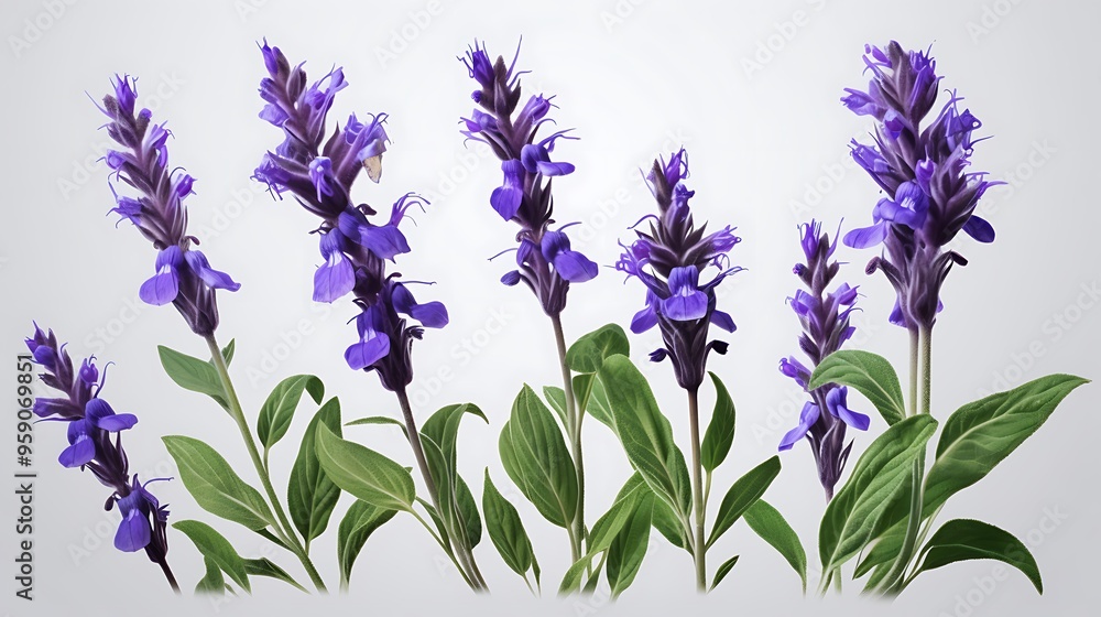 Naklejka premium Salvia tall stately and blue or purple on a background color