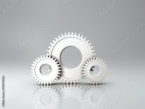 Three white gears on a Gray background, laid flat, copy space concept for business technology and development in the abstract vector with copy space for photo