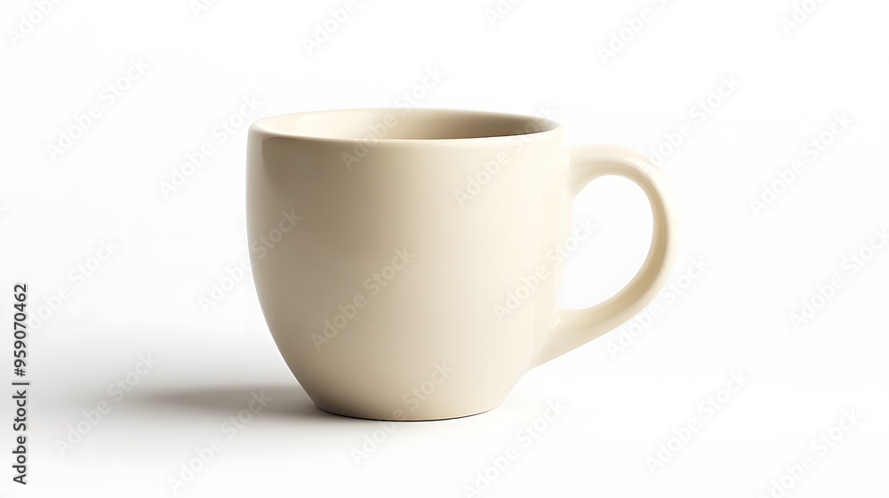 Fototapeta premium Simple Ceramic Mug: A single, unadorned ceramic coffee mug, centered on a white background, with a slight shadow for depth. 