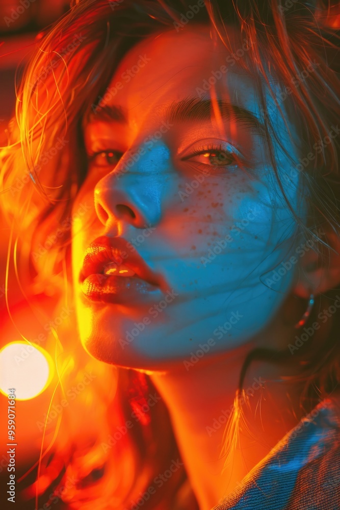 A close-up portrait of a woman with noticeable freckles on her face A close-up portrait of a woman with noticeable freckles on her face