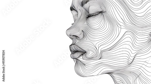 Abstract line art of a human face, isolated on a solid white background. 32k, full ultra HD, high resolution