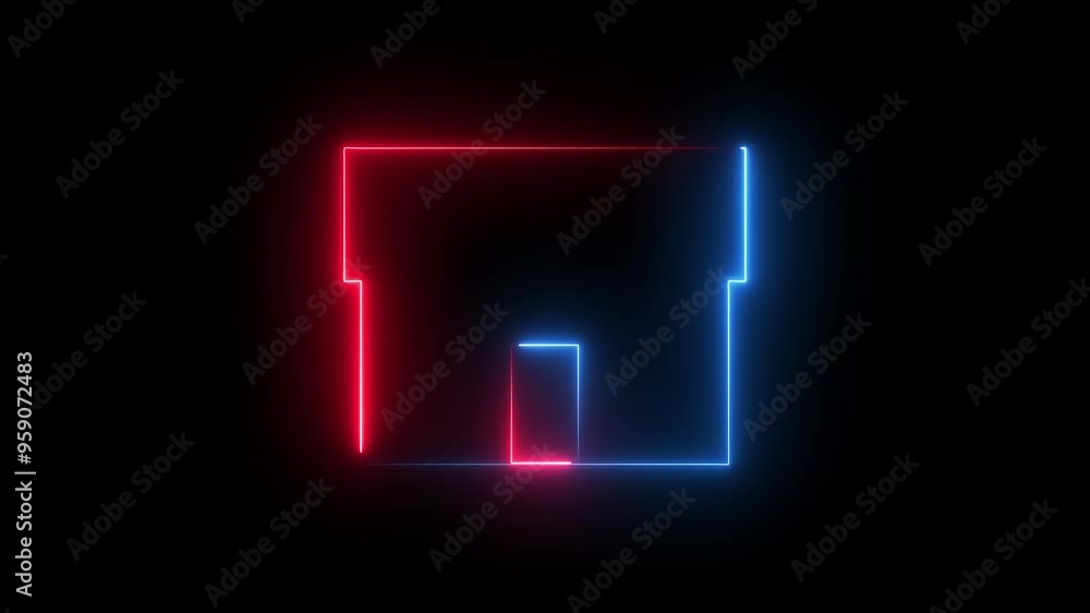 bright neon home icon on black background. glowing icon animation house bright neon home icon on black background. glowing icon animation house