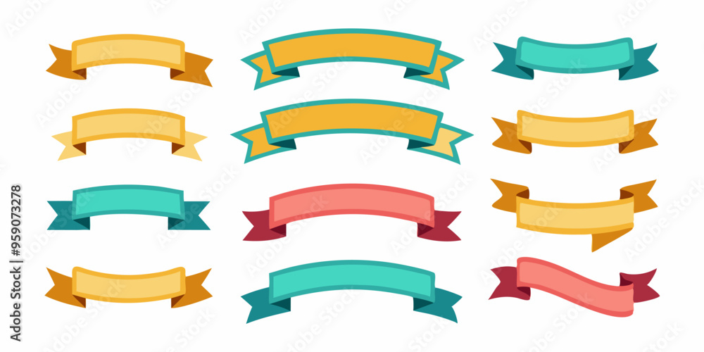 Set of Ribbon banner and decorative element, different style, white background Set of Ribbon banner and decorative element, different style, white background