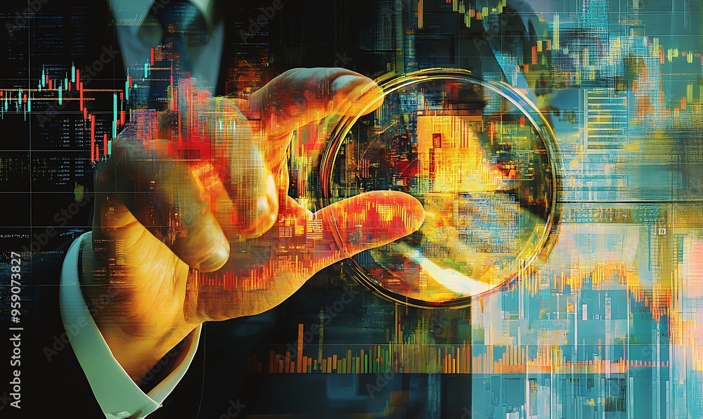 Fototapeta premium Hand Holding a Glass Orb with Abstract Cityscape and Data Visualization
