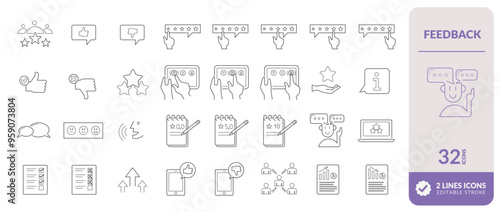 Set of icons feedback quality satisfaction service survey opinion illustration of online user testimonial signs and others