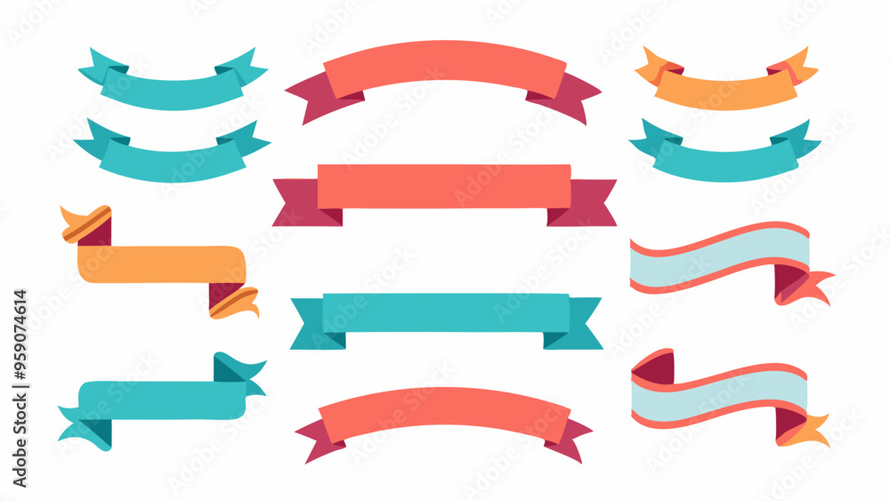 Set of Ribbon banner and decorative element, different style, white background Set of Ribbon banner and decorative element, different style, white background
